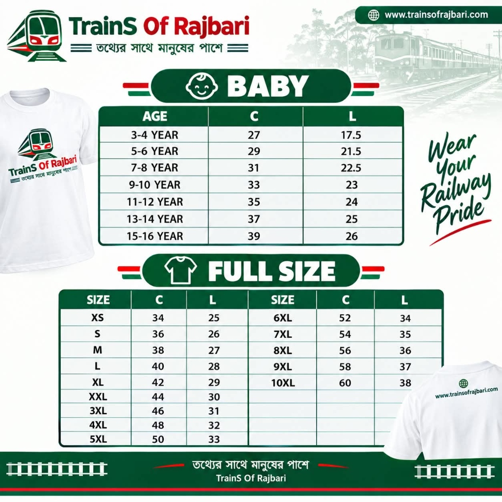 TrainS Of Rajbari Official Size Chart